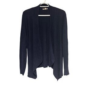 EILEEN FISHER Navy Blue Linen Waterfall Cardigan‎ Sweater Top Medium Chic Casual